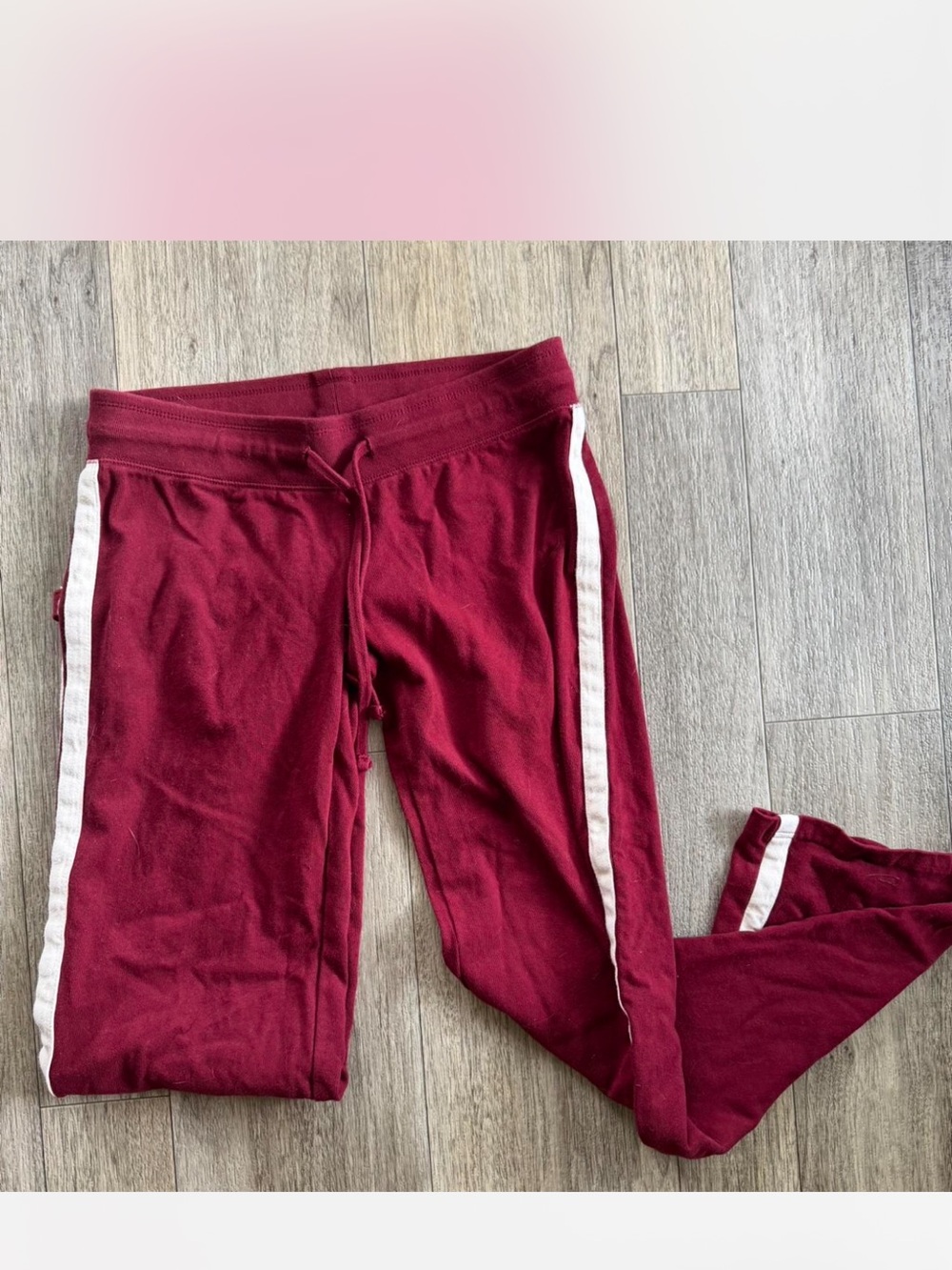Brandy Melville Burgundy Joggers with White Side Stripes